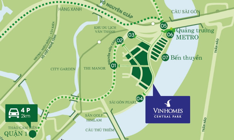Công viên Vinhome Bình Thạnh - vị trí thuận lợi cho việc di chuyển của người dân