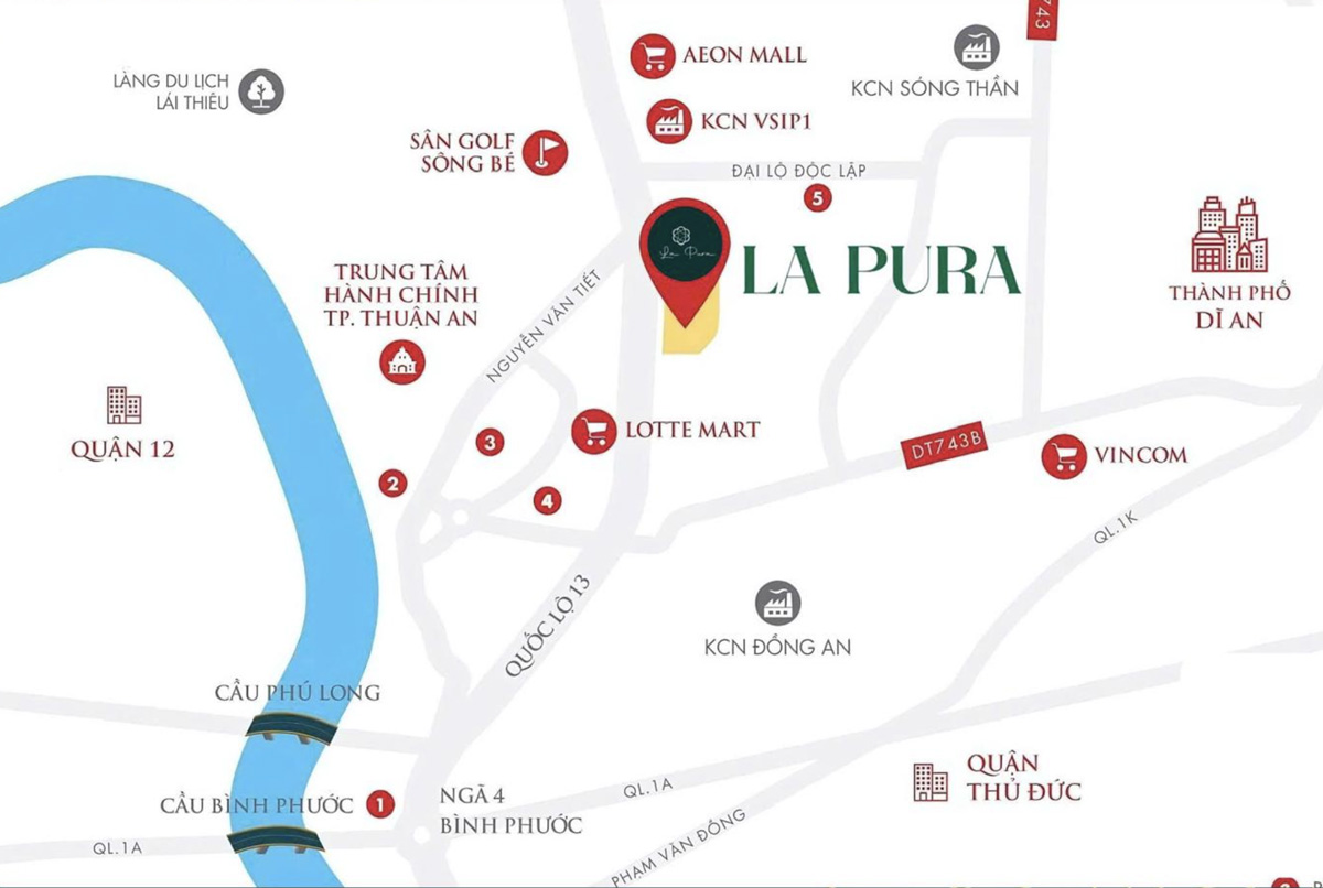 Vị trí dự án Lapura ở mặt tiền quốc lộ 13, thuận an, bình dương