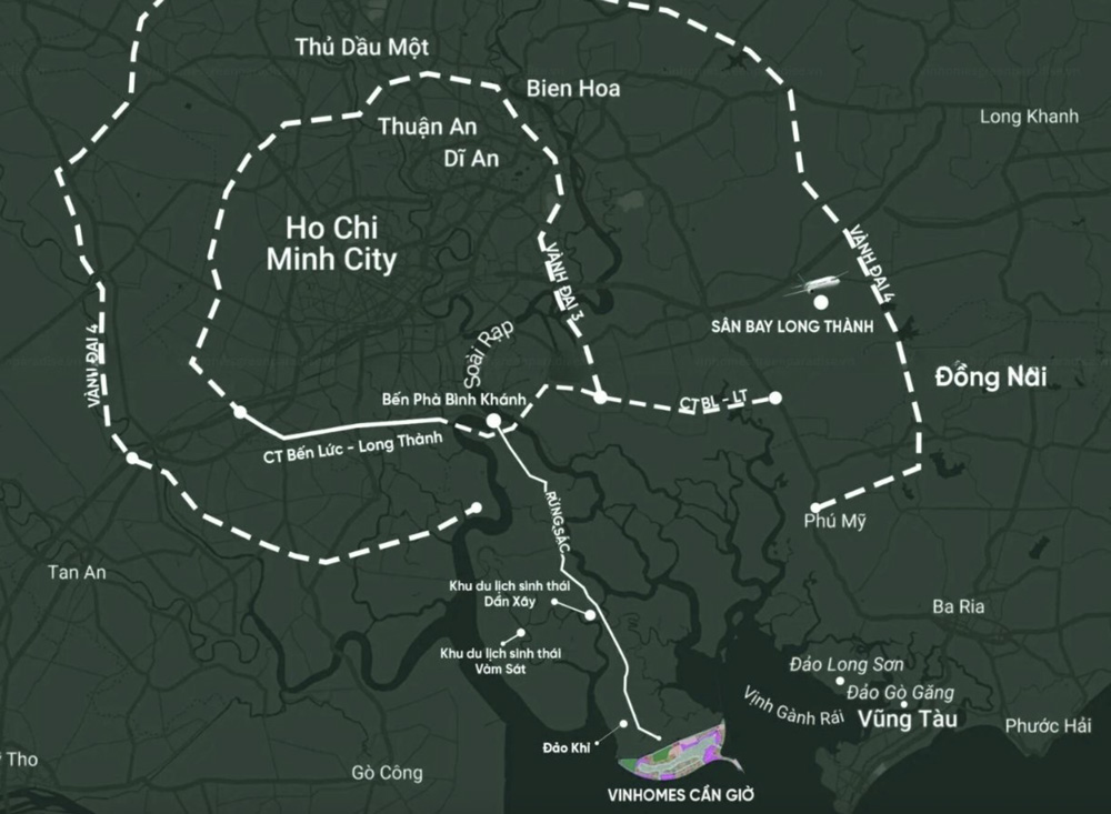 Bản đồ vị trí siêu dự án lấn biển cần giờ Vinhomes Green Paradise